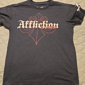 Affliction Banned Black Tee with Red and White Design